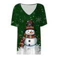 thumbnail image 4 of Ladies Casual Fashion Christmas Theme Snowflake Snowman Print V Neck Short Sleeved T Shirt Top, 4 of 4