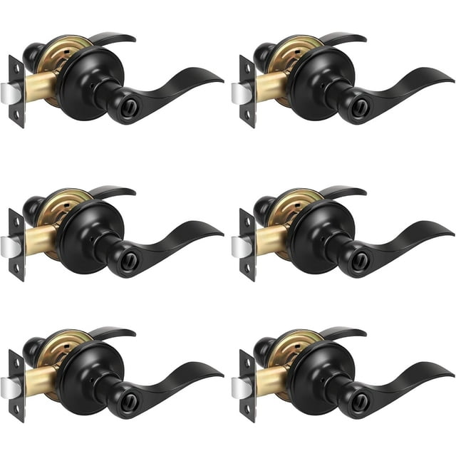 Leviers de Porte de Bain pour Lit Style Vague, Fini Nickel Satiné, Poignées de Porte Sans Clé pour l'Intérieur, Serrures