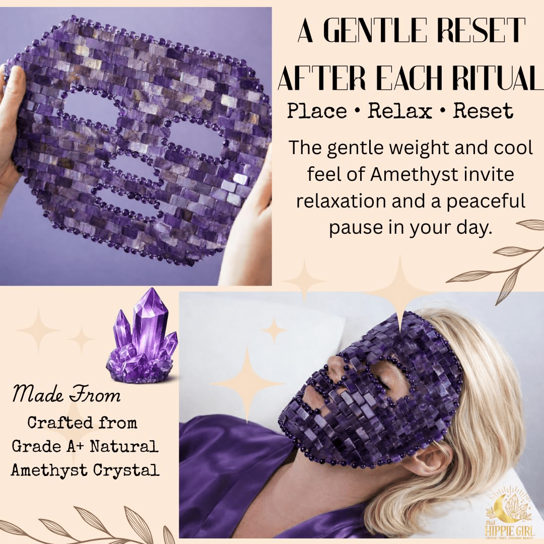Amethyst Crystal Face Mask – Cooling Stone Facial Mask for Puffiness, Relaxation & Skin Glow – Natural Crystal Skincare Tool for Lymphatic Support & Stress Relief – This Hippie Girl