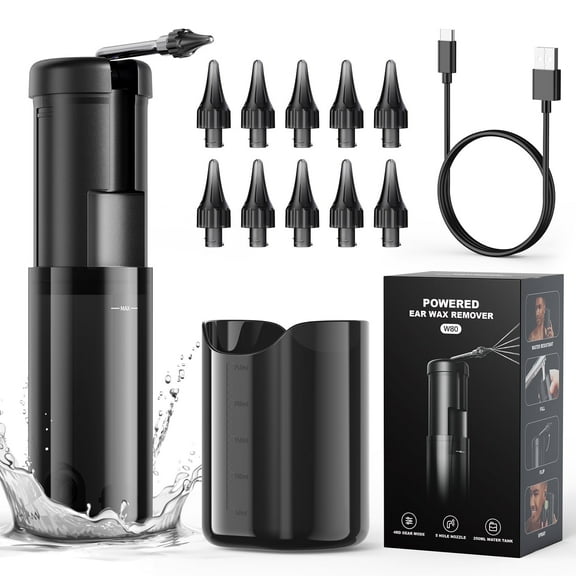 Ear Wax Removal Cleaner,Electric Ear Cleaner with LED Display,IP67 Waterproof with 10 Reusable Replacement Tips,5 Modes with USB-C Cable