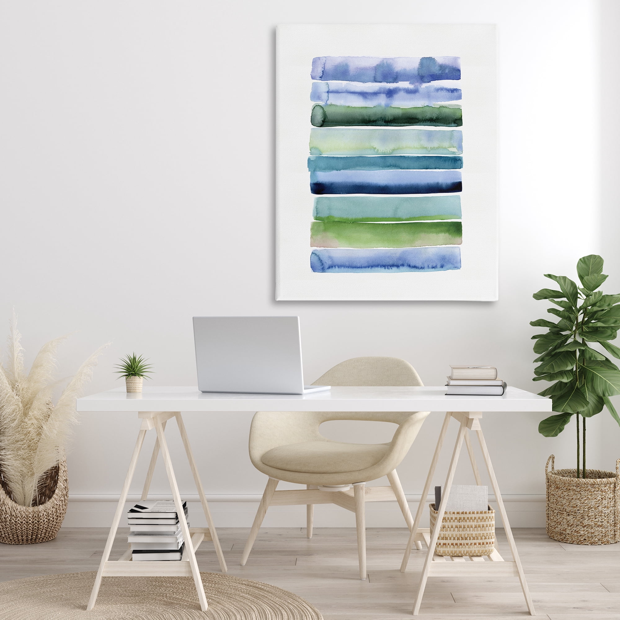 Stupell Industries Green & Blue Ombre Stripes Abstract Painting Gallery Wrapped Canvas Art Print Wall Art, 36 x 48