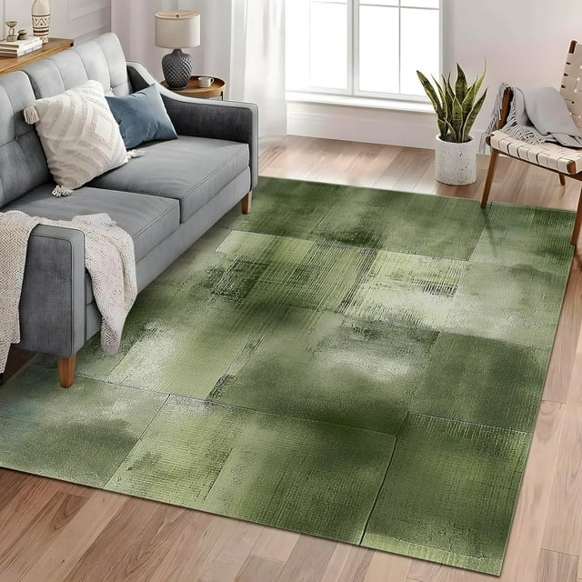 Area Rugs 6x9 ft Vintage Country Style Green Stain Resistant Washable Rug, Machine Washable Rug with Non-Slip, Area Rug for Living Room Bedroom Dining Home Office