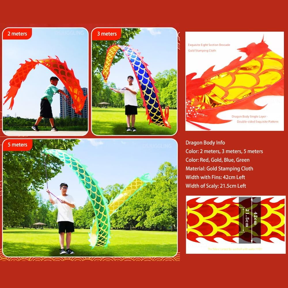 Lightweight Poi with 3D Dragon Head & Swing Rope Combo for Kids and Beginners, Flowy Dragon Ribbon Streamer Outdoor Fitness Stage Prop Set