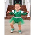 thumbnail image 5 of TiaoBug Toddler Baby Girls Alien Outfit Metallic Bodysuit Long Sleeve Tutu Dress with Headband Green 9-12M, 5 of 7