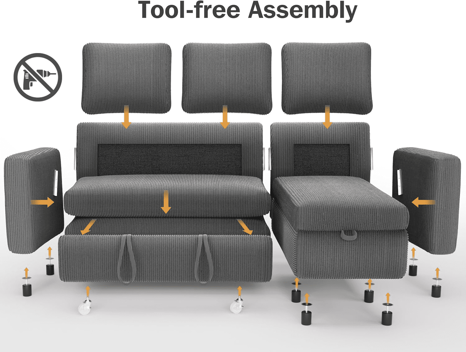 81"L-Shape Convertible Sleeper Sectional Sofa with Storage Chaise and Pull-Out Bed,Reversible Corner 3 Person Couch, for Living Room, Apartment,USB Ports