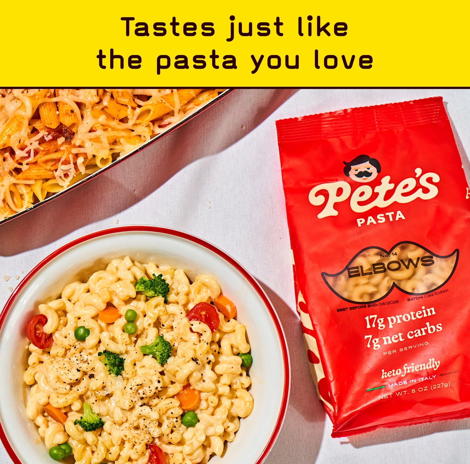 Pete's Pasta Elbow - 7g Low Carb, 17g High Protein - Authentic Italian Keto Wheat Pasta - 3 Pack, 8oz.