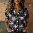 thumbnail image 2 of QASIEATN Women's Retro Shirt Women's Satin Printed Short Sleeved Shirt Vacation Style Shirt, 2 of 7