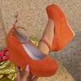 thumbnail image 4 of Talons Compensés Orange pour Femmes avec Bride à la Cheville, Bout Rond, Conception Imperméable pour Tenue Décontractée, Saisons d'Automne et d'Hiver, Chaussures Confort, Taille 36, 4 of 9