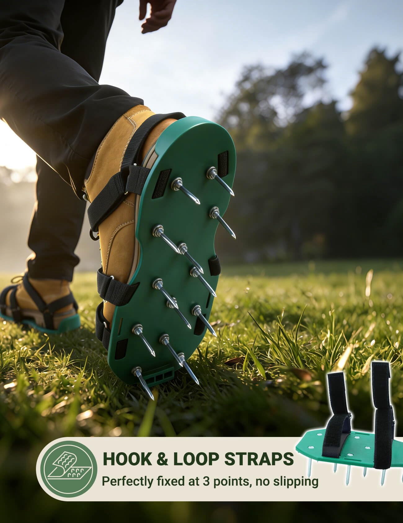 Lawn Aerator Shoes For Grass  Pre-assembled Heavy Duty Tool With Hook And Loop Straps One Size Fits All Spiked Effectively Aerating Yard Garden Patio Soil No Installation