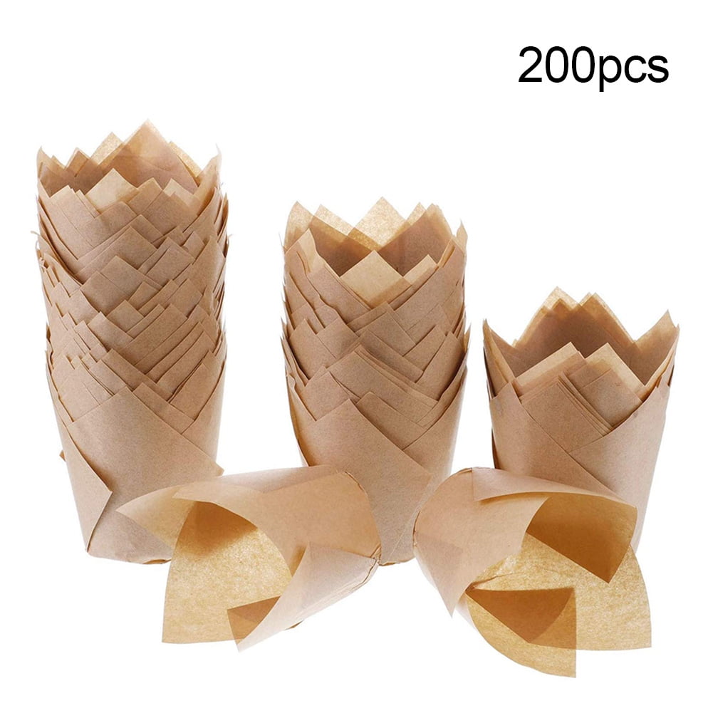 Natural Color Hemoton 100pcs Tulip Baking Paper Cups Cupcake Muffin Liners Wrappers Tulip Cupcake Liners for Wedding Birthday Party