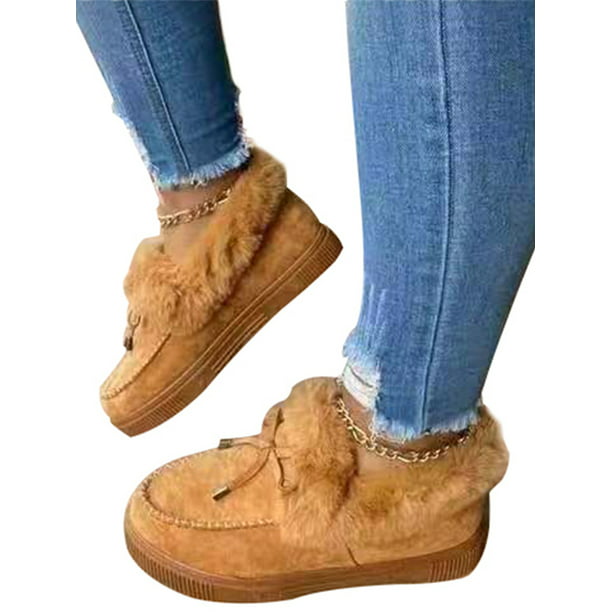 Bellella Women Moccasin Slippers Winter Warm Bowknot Shoes Flat Low Top ...