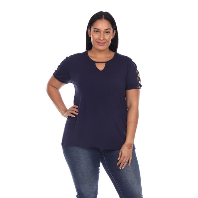 White Mark Women's Keyhole Neck Cutout Short Sleeve Top