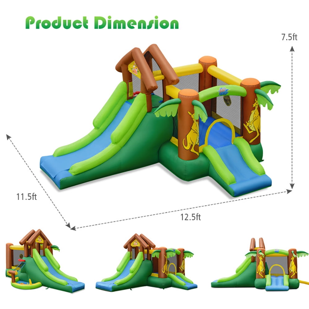 Aimee Lii Kids Inflatable Jungle Bounce House Castle with 750W Blower, Playhouse for Kids Outdoor