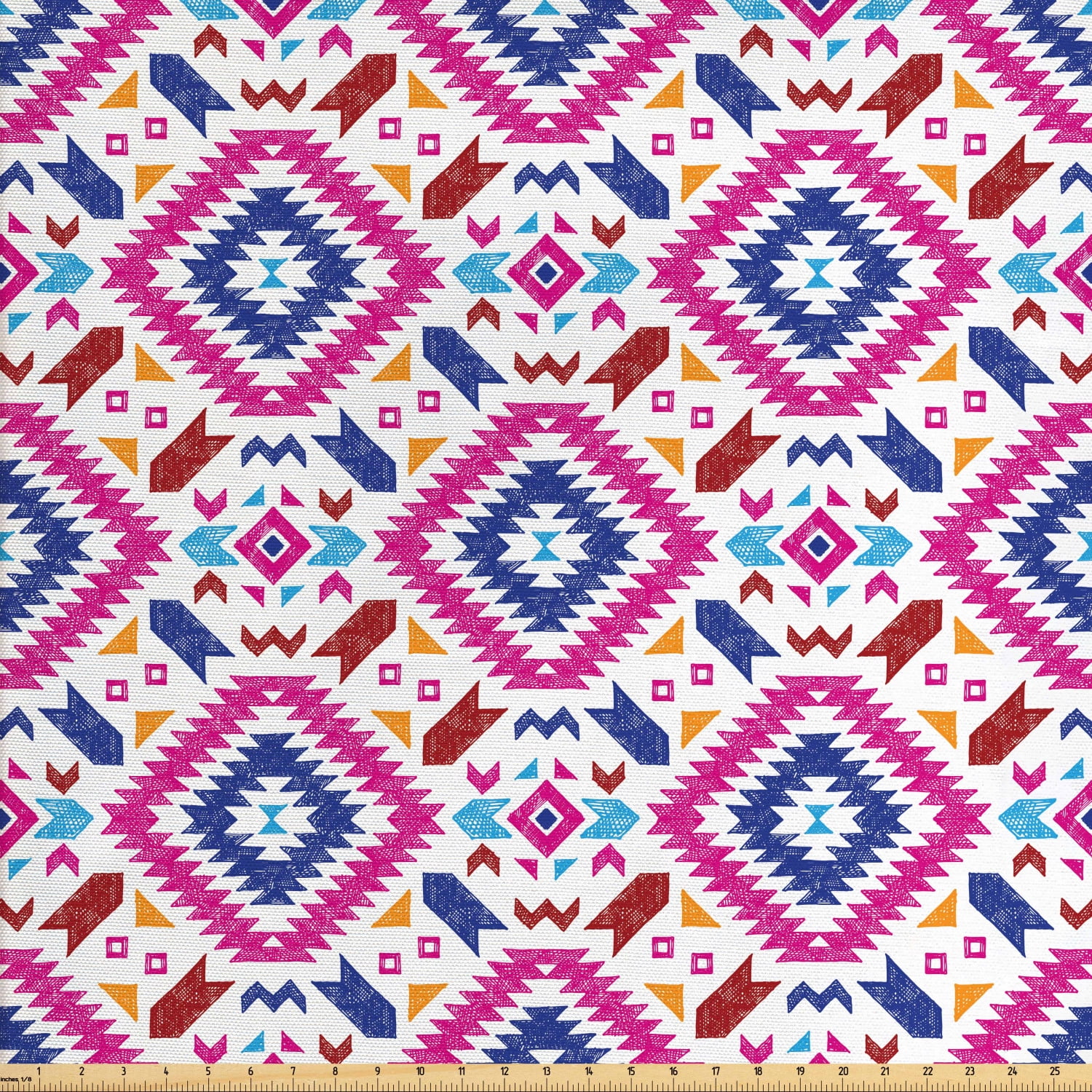 Tribal Fabric by The Yard, Hand Drawn Style Seamless Pattern with Mayan Stripes Art Image