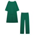 thumbnail image 1 of Conjunto de dos piezas de traje de manga larga irregular informal de algodón y lino para mujer, pantalones de pierna ancha 9848, 1 of 5