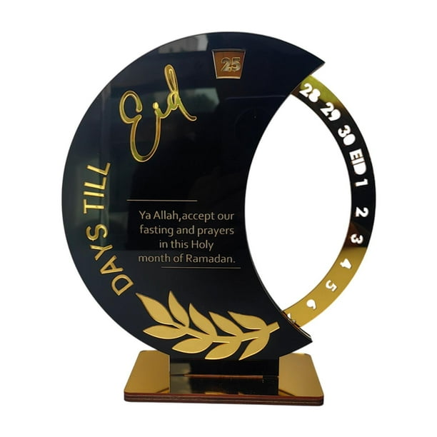 Calendario de Adviento de Ramadán musulmán, placa acrílica, regalo coleccionable, decoración para Eid Mubarak Oro negro
