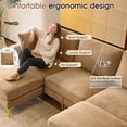 thumbnail image 5 of Ktaxon U-Shaped Sofa with 2 Removeable Ottoman Footrests, Flannel Deep Seating Couch for 3, Converts to Sleeper for Bedroom Living Room Furniture Khaki, 5 of 13