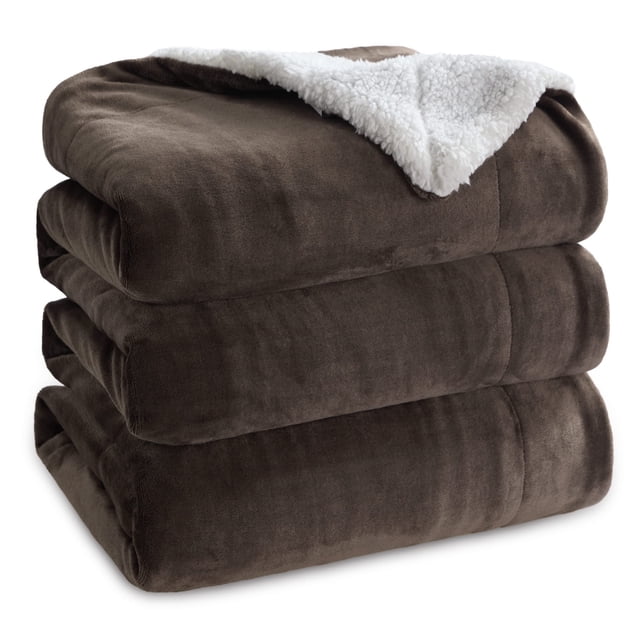 Manta Bedsure Sherpa de forro polar, tamaño queen, grueso, marrón cálido