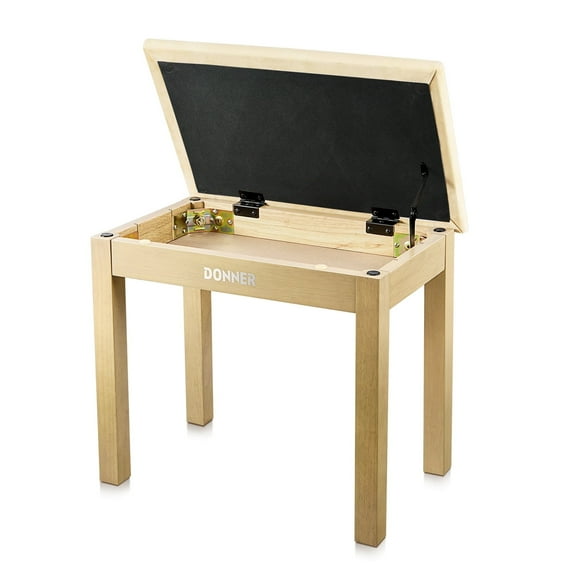 Donner Piano Bench with Storage, Solid Wood Keyboard Bench Piano Bookcase Stool Chair Seat with High-Density Sponges Pad, Light Wood Color