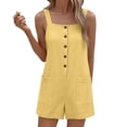 thumbnail image 3 of cfhntfmh Summer Rompers for Women Casual Loose Fit Shorts Square Neck Sleeveless Button Jumpsuits Summer Vacation Clothes, 3 of 6