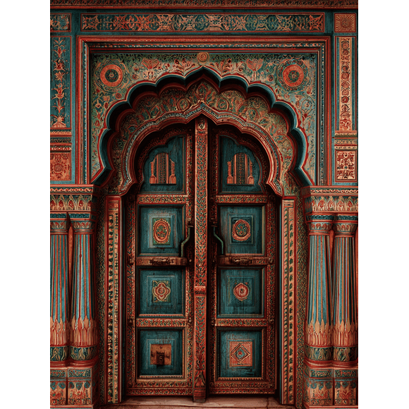QISVANSET Intricate Indian Door Canvas Wall Art 15.75x11.81 Inches