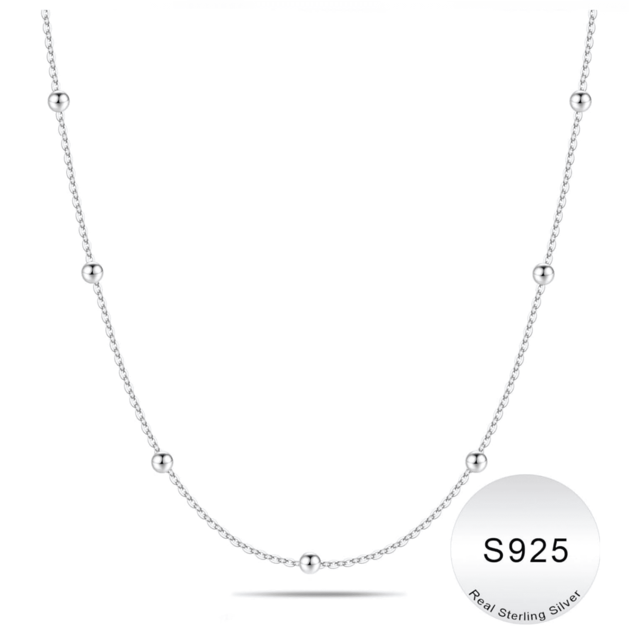 Turandoss Solid 925 Sterling Silver Chain Necklace for Women 1.6mm Satellite Bead Chain Necklace Shiny Sturdy Hypoallergenic Chain 16-24 inches Dainty Silver Jewelry for Women Her