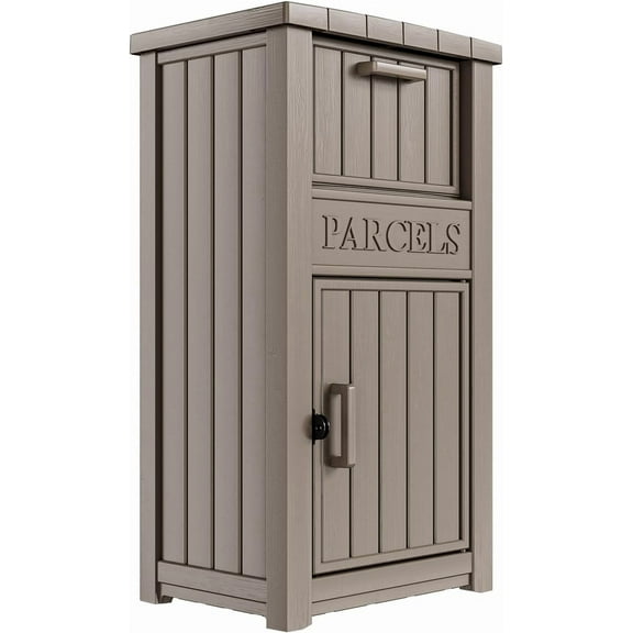 Package Delivery Box for Outside, Large Parcel Drop Box with Lockable Secure, Waterproof and Anti-Theft Storage for Porch, Curbside, House (Light Brown)