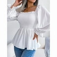 thumbnail image 3 of ZOELNIC Women's Peplum Tops Square Neck Ruffle Trim Long Sleeve Blouse Smocked Top Dressy Casual Shirts, XL, 3 of 7