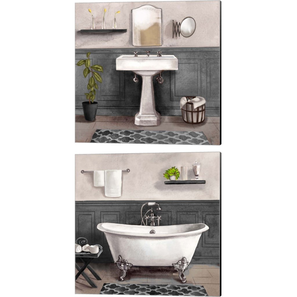 Great Art Now Serene Bath Black & White by Bannarot 2 Piece Canvas Art Set Each 14W x 14H
