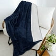 thumbnail image 6 of PAVILIA Reversible Sherpa Fleece Throw Blanket Twin Navy Blue, Soft Fuzzy Plush Flannel Throw, Warm Ribbed Microfiber Blanket for Sofa Couch Bed, Thick Striped Blanket, Navy, 60x80, 6 of 7