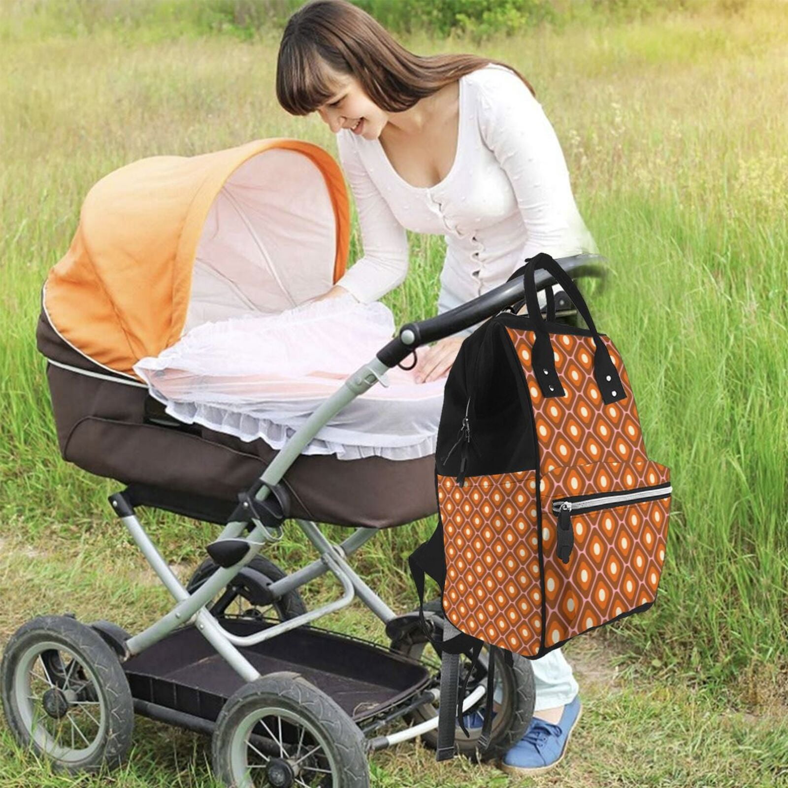 Fuzoiu 60s and 70s Aesthetic Print Diaper Bag Backpack,Baby Essentials Travel Tote,Multi function Waterproof Diaper Bag, Travel Essentials Baby Bag - Unisex