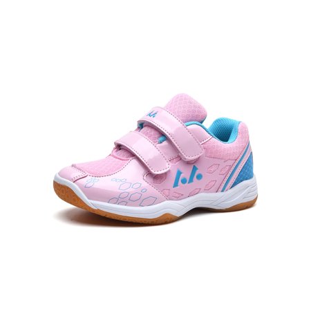

Rockomi Kids Badminton Shoes Breathable Training Shoe Magic Tape Sneakers Unisex-Child Non-slip Lightweight Trainers Slip Resistant Mesh Athletic Sneaker Pink Blue 3Y