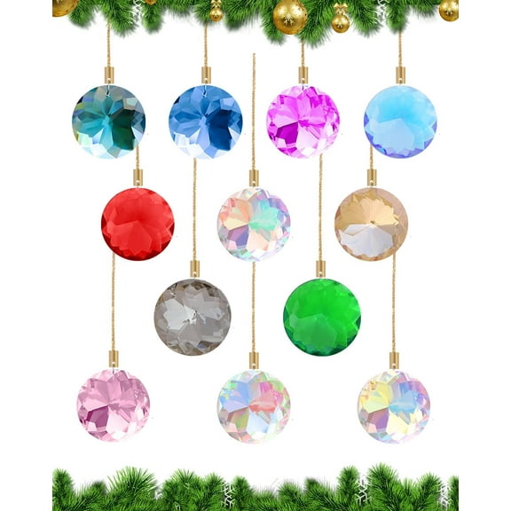 Dalrosia Crystal Glass Christmas Balls Ornaments, 1.18″ Mini Round Prism Flower Xmas Tree Decorations, Hanging Ornament for Wedding Party Home Decor