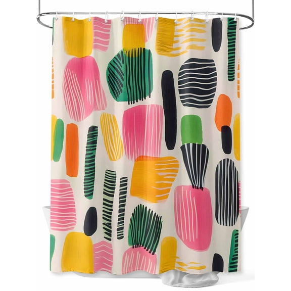 Abstract Ripple Shower Curtain Set ,Waterproof Fabric Shower Curtains Impressionist Pink Yellow Green Line Shower Curtains for Bathroom,Bathroom Decor 72"x84"