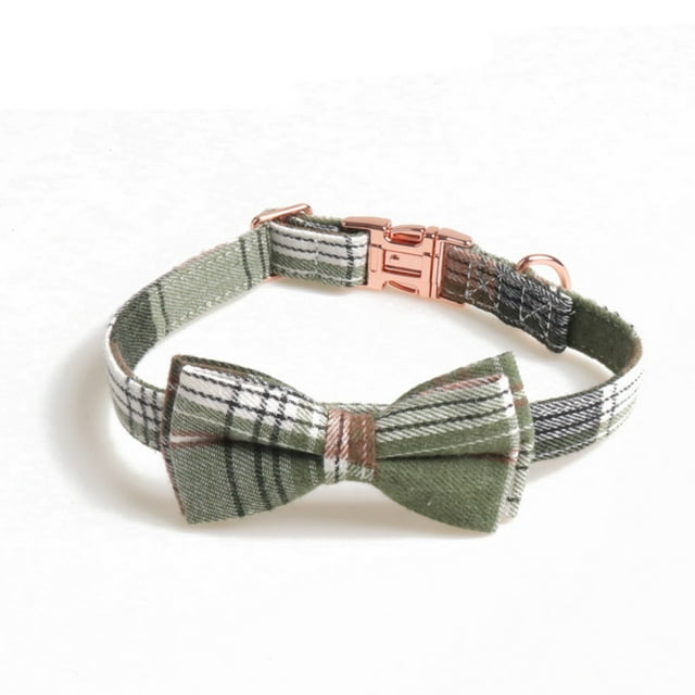 Cotton Plaid Bow Tie Dog Collar , Quick Release Buckle, Cotton Adjustable Collars for Small Medium Large Dogs