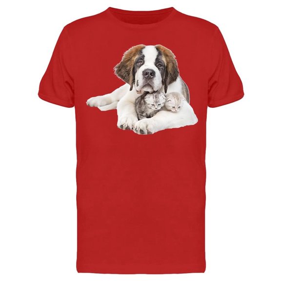 St. Bernard Puppy Hugs Kittens Tee Men's -Image by Shutterstock