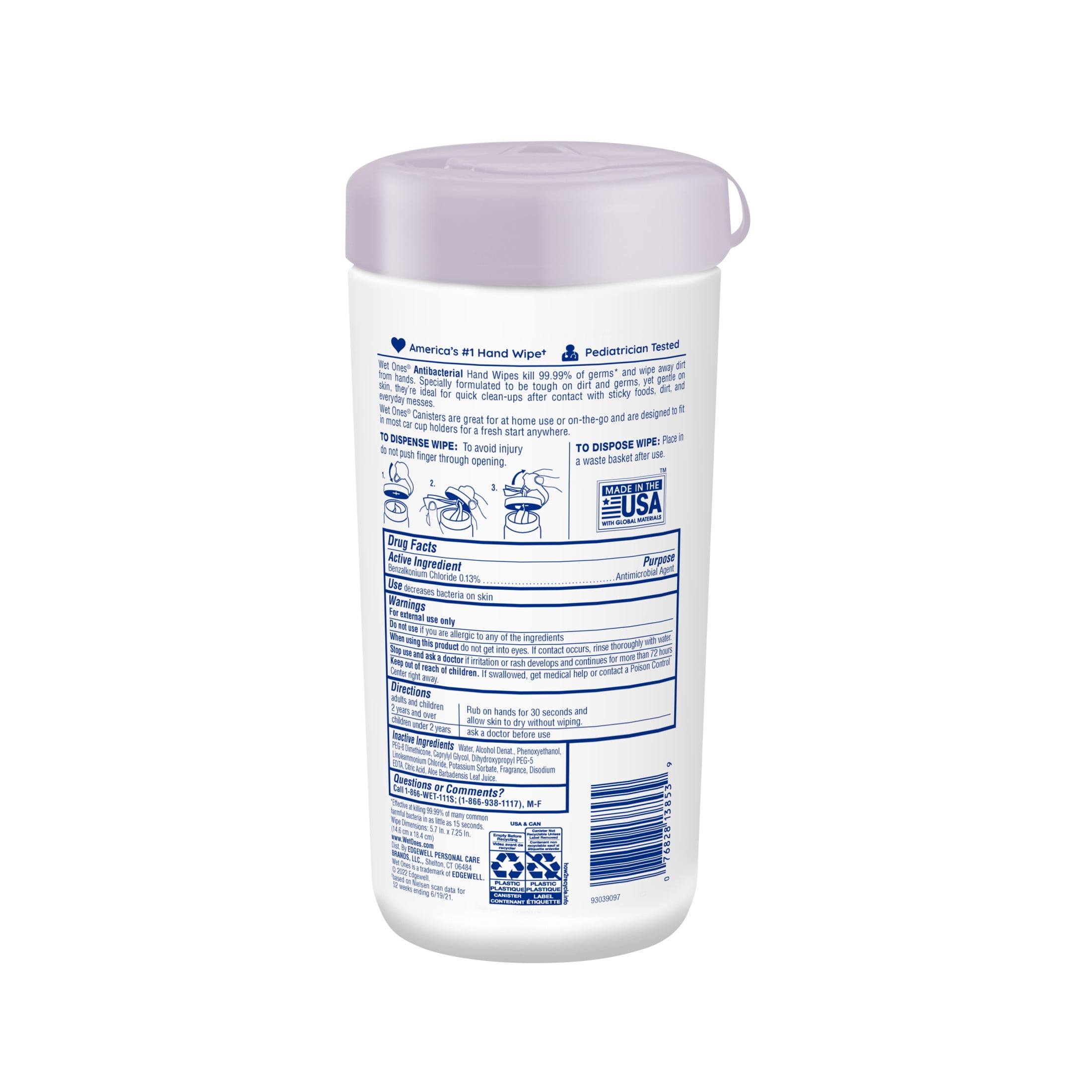 (3 pack) Wet Ones Antibacterial Hand Wipes, Lavender Scent, 40 Ct Canister, 8 Hour Moisturization