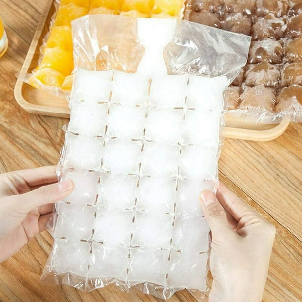 Htooq Disposable Ice Cube Bag 100 Pack (2400 Ice Cubes),ice Cube Mold Trays, Ice Cube Trays,self-Seal Freezing Maker, With Silicone Funnel (White-100p