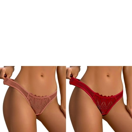 Wijhcboe 2 Pack Women s Women S Panties plus Size Sexy Lace Underpants Women s High Cut Briefs for Women Transparent Mesh Hook Briefs Lane Panties 22/24 Breathable Low Waist Seamless Womens Silk Bik