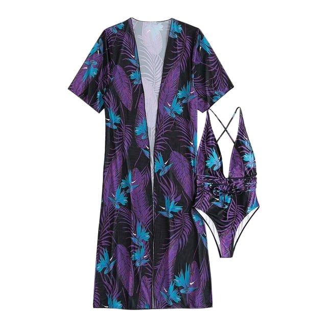 Bikini ajustado con estampado de hojas y flores para mujer, traje de baño cómodo de una pieza con agujeros para mujer OAVQHLG3B Store lin121212