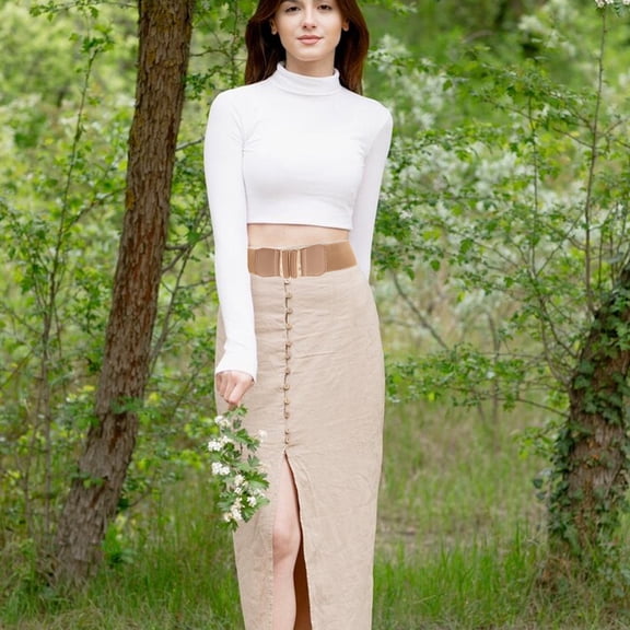 KONTONTY Women Fashionable Wide Belt Elastic And Adjustable With Dual Oval Buckle For Outfits And Dresses Waistline Band For Casual Or Formal Wear