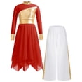thumbnail image 3 of iiniim Girls Praise Dance Dress Long Sleeve Church Robe With Palazzo Pants Outfit Worship Liturgical Dancewear Red&White 14, 3 of 7