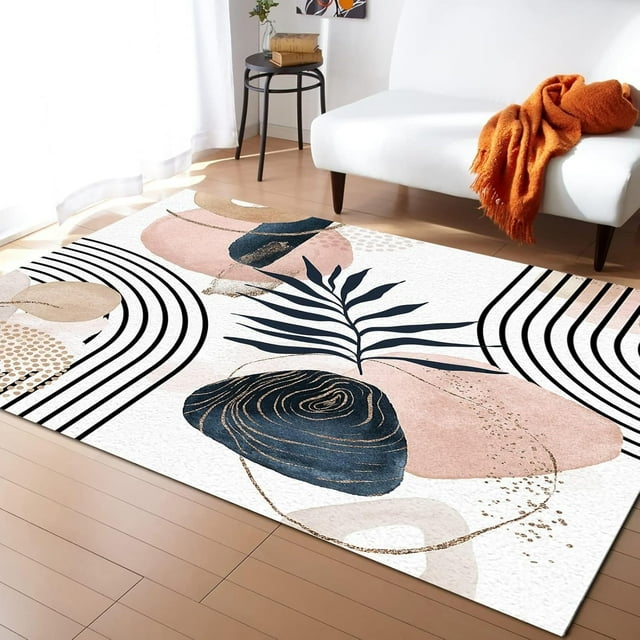 Abstract Boho Art Lines Area Rug, Modern Minimalist European Geometric Large Rugs, Indoor Non-Slip Kids Rugs, Machine Washable Breathable Durable Carpet for Front Entrance Floor Decor,5x6ft