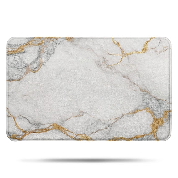 White Gold Marble Pattern Bathroom Rugs Mat,Non Slip Microfiber Bathroom Rug,Rubber Backing,Soft Bathroom Mats for Bathroom Floor,Tub and Shower,17x27in(43x68cm)