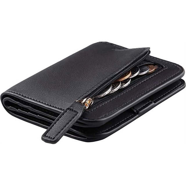 Cartera pequeña y compacta de lujo con bolsillo de piel auténtica para mujer, minimonedero con ventana de identificación JM