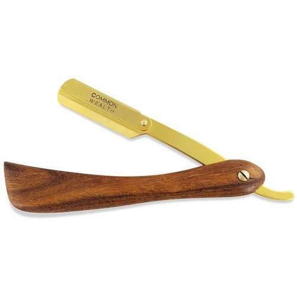 Common Wealth Wood Gold Straight Edge Classic Folding Barber Shaving Razor With Case