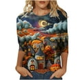 thumbnail image 2 of Womens Tops Plus Size Halloween Pumpkin 3/4 Sleeve Round Neck Printing Pullover Blouse Orange XL, 2 of 4