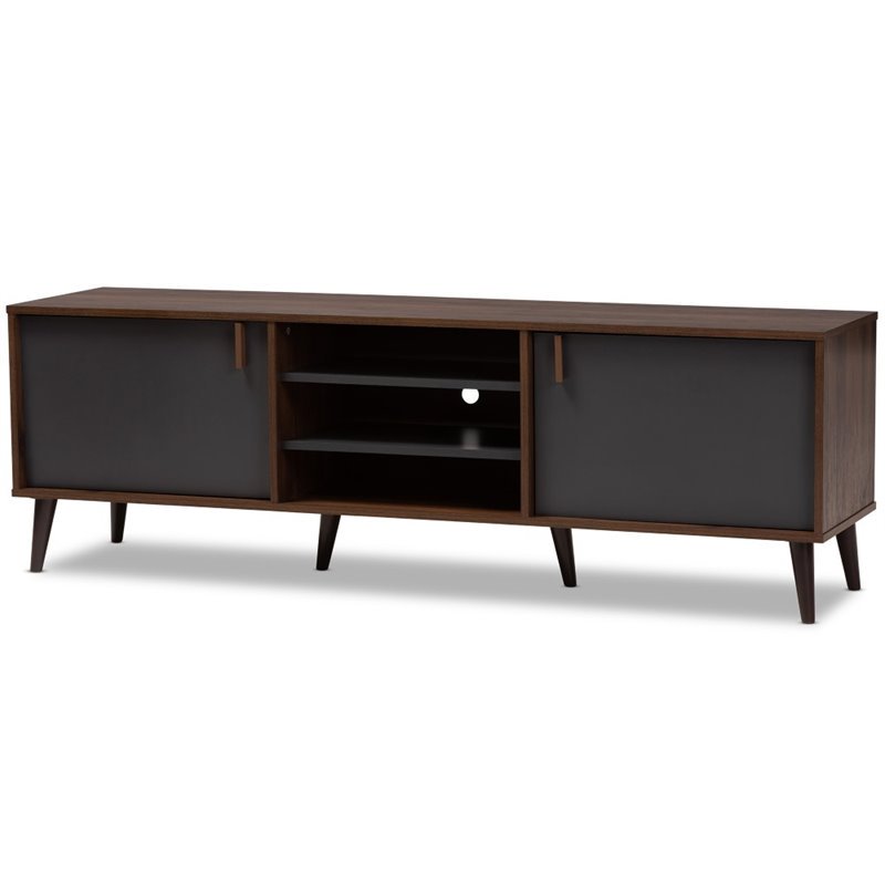 Bowery Hill Modern TV Stand in Brown and Dark Grey