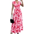 thumbnail image 2 of JoveMarine Summer Dresses for Women 2026 Floral - Print V-Neck Long Waist Cinching Flowy Maxi Dress with Elastic Back for Beach Resort,Pink 2XL, 2 of 7