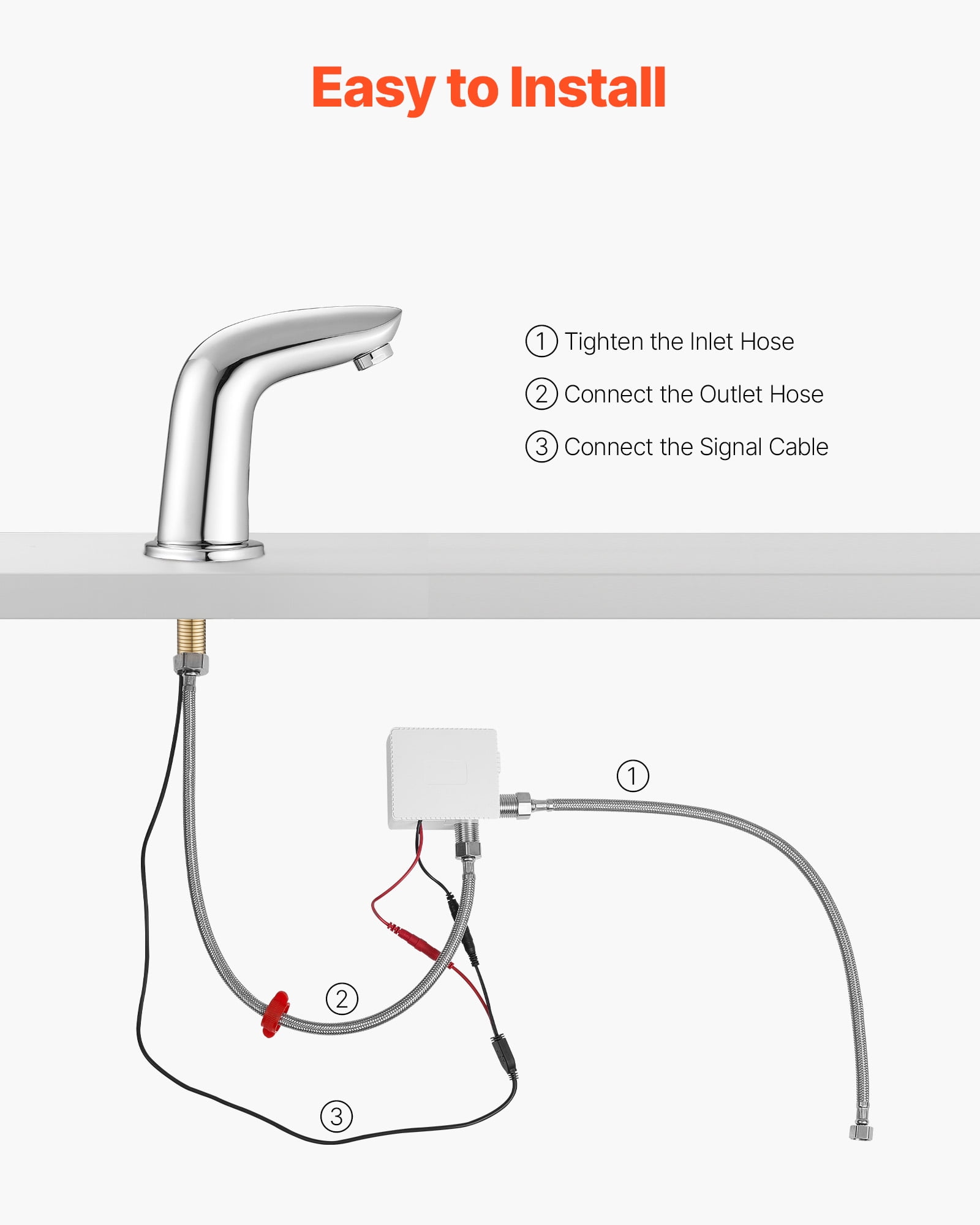 VEVOR Touchless Bathroom Sink Faucet, Automatic Motion Sensor Restroom Toilet Faucet Cold Water with Hole Cover Plate, Battery Operated for 9/16 in Pipe Commercial Lavatory,Chrome Plated Silver G112M